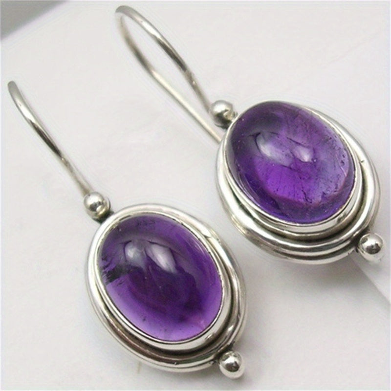 Orecchini a pendente vintage boho in pietra viola con placcatura in argento