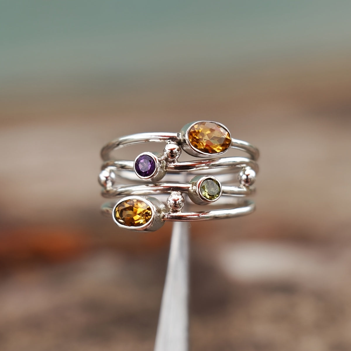 Anello Impilabile in Gemme Multicolore Bohemien