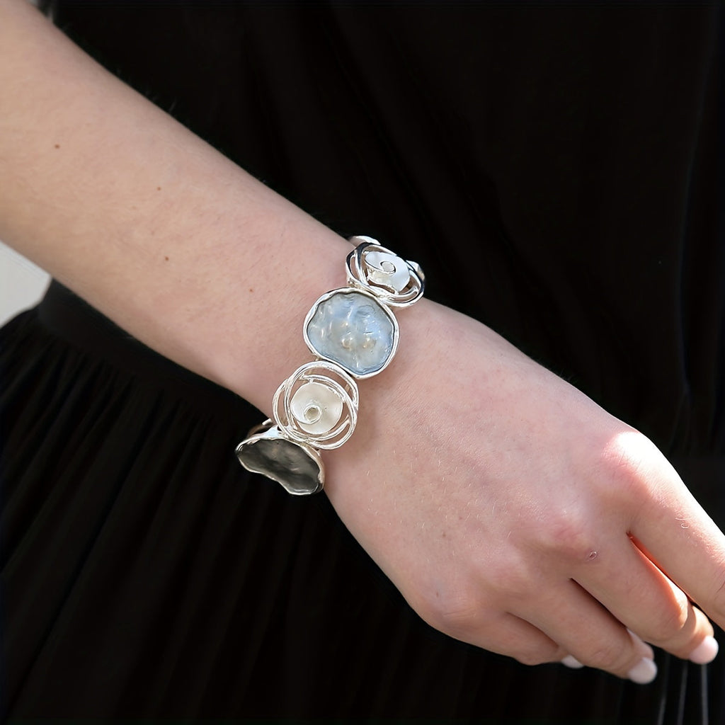 Bracciale Elastico Geometrico a Cuffia con Fiore Rotondo Bohemien