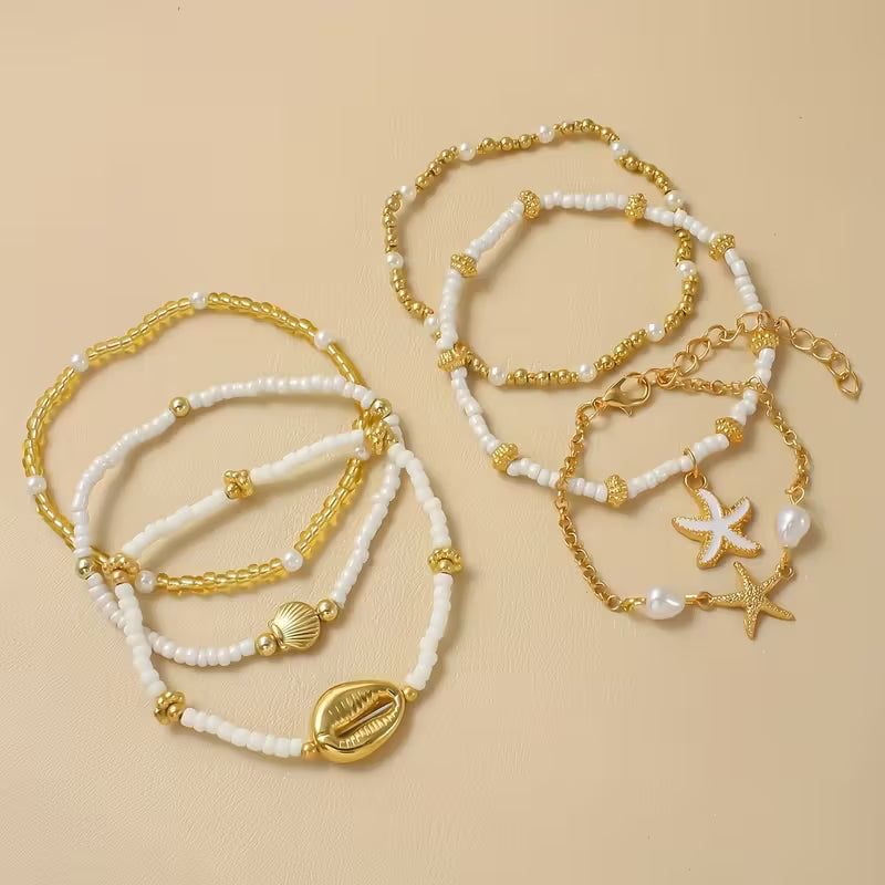 Set di 6 Bracciali in Oro e Perle