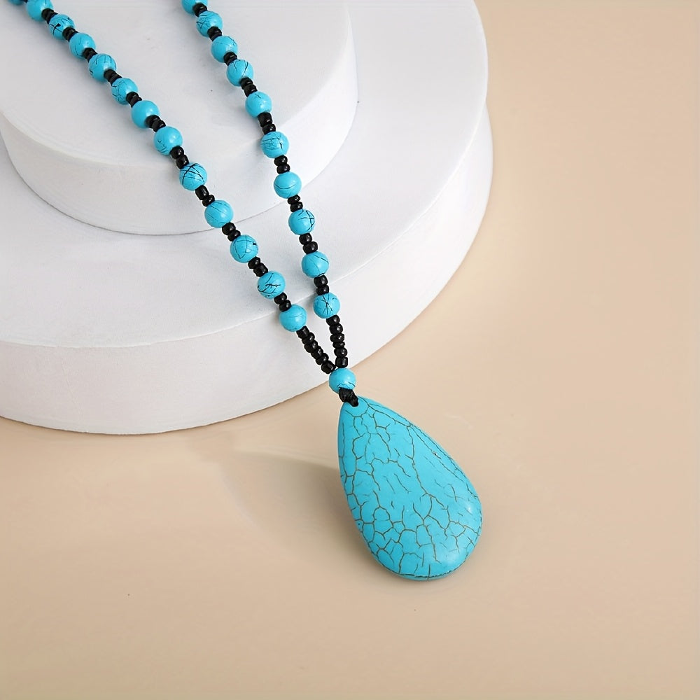 Collana con pendente a goccia grande in turchese bohemien
