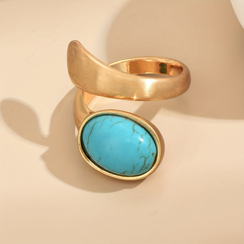 Anello a fascia aperta in oro placcato con turchese bohemien