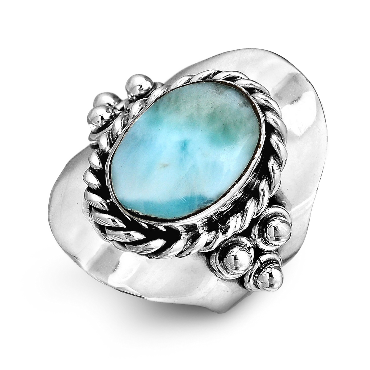 Anello Boho in Argento con Larimar Ovale Vintage
