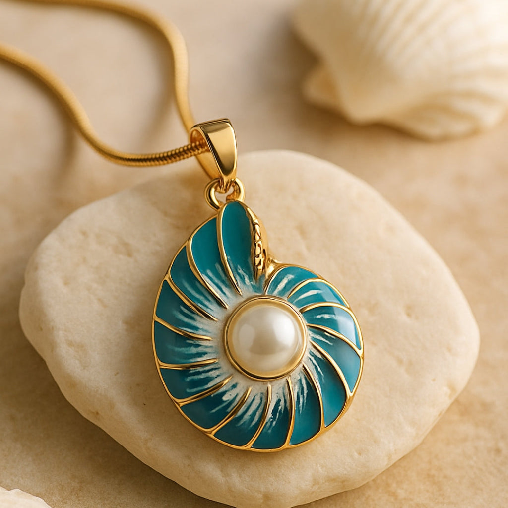 Collana con pendente a forma di conchiglia di perla