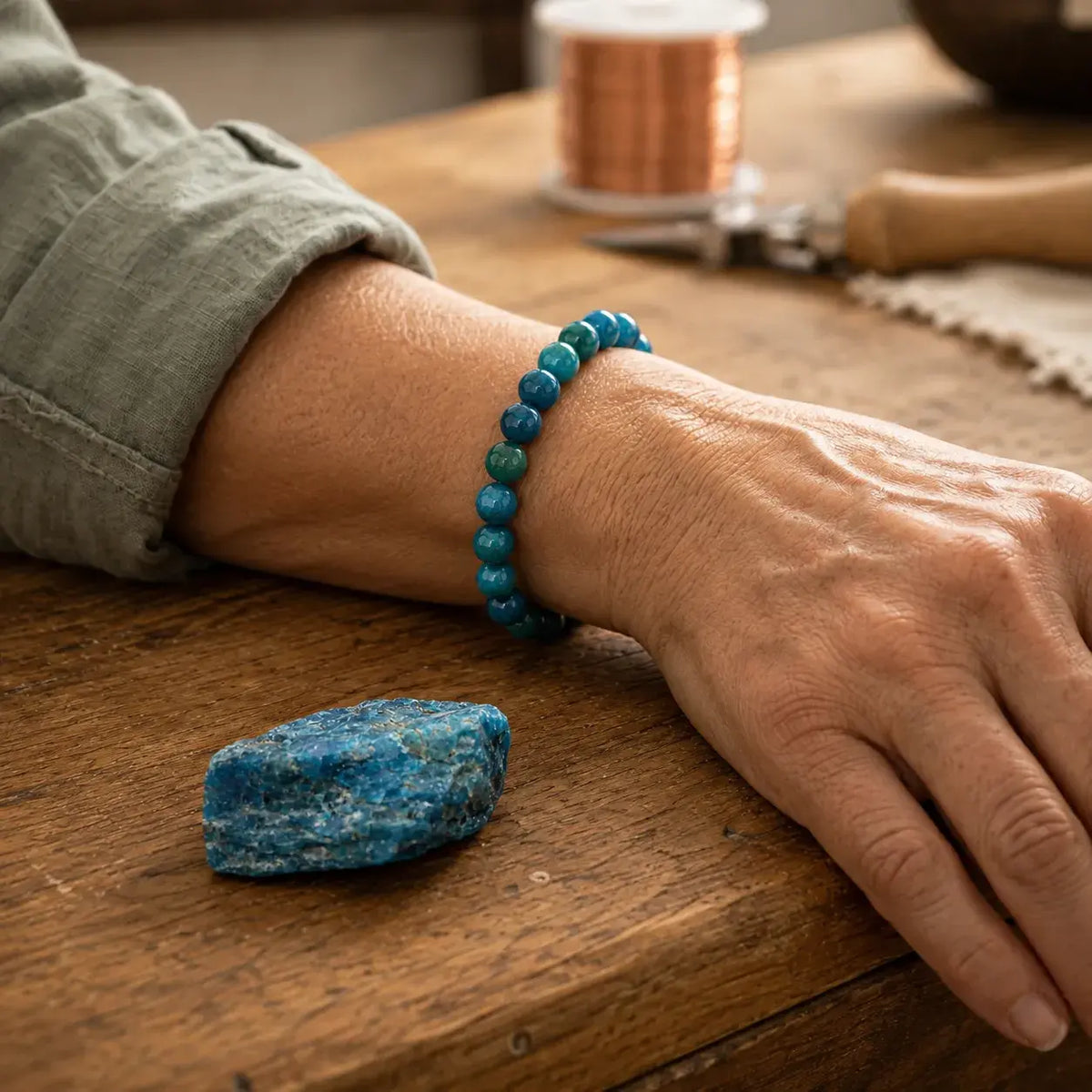 Braccialetto in Apatite Blu per Chiarezza, Motivazione e Espressione di Sé