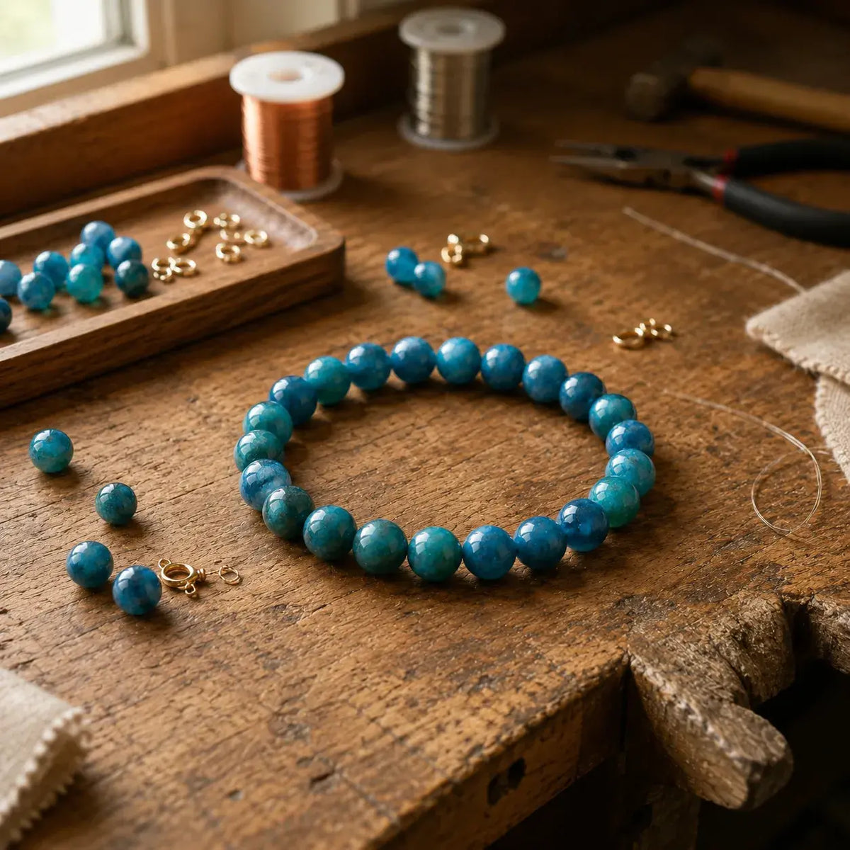 Braccialetto in Apatite Blu per Chiarezza, Motivazione e Espressione di Sé