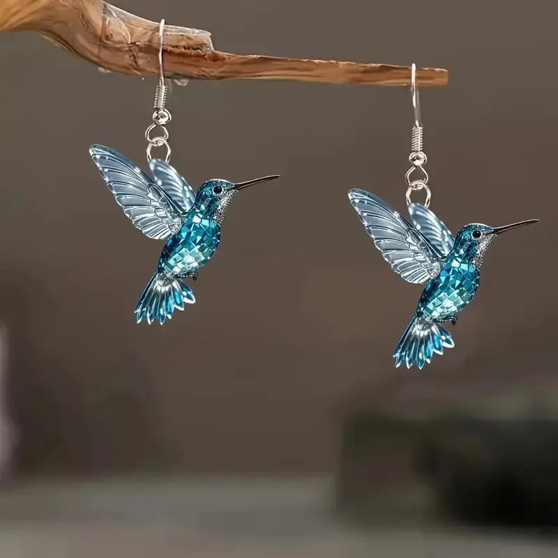 Orecchini in cristallo blu a forma di colibrì