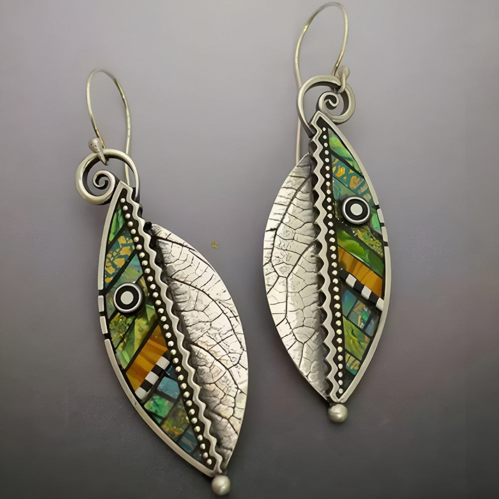 Orecchini a Goccia Foglia Multicolore Bohemien