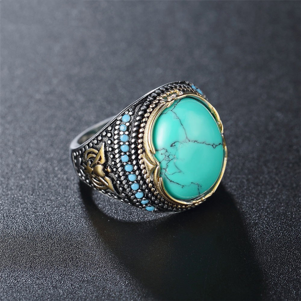 Anello Bohemien Retro Larghezza Turchese Placcato Argento