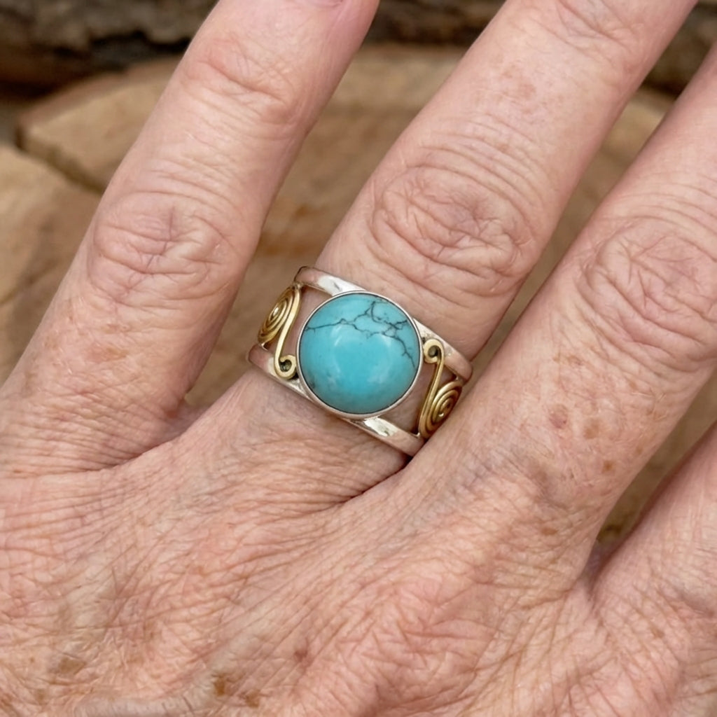 Anello Bohemien in Pietra Turchese Bicolore