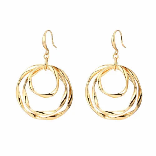 Orecchini a pendente doppi ad anello in oro martellato boho