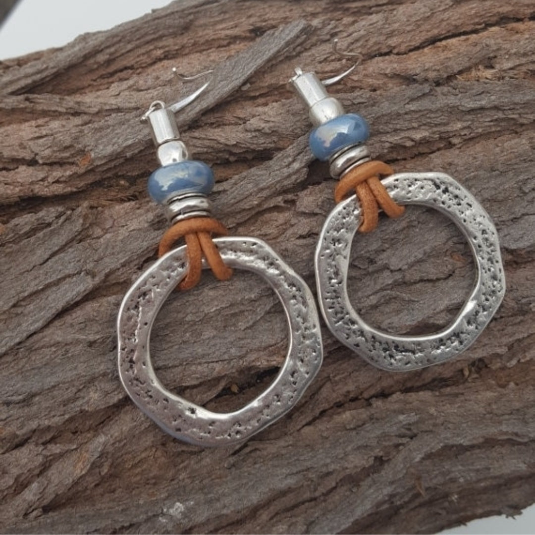 Orecchini Circolari Vintage Bohemien Placcati in Argento