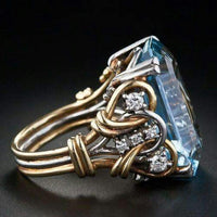 Damiana™ - Anello Vintage in Oro con Zirconia Blu a Fasce Sovrapposte