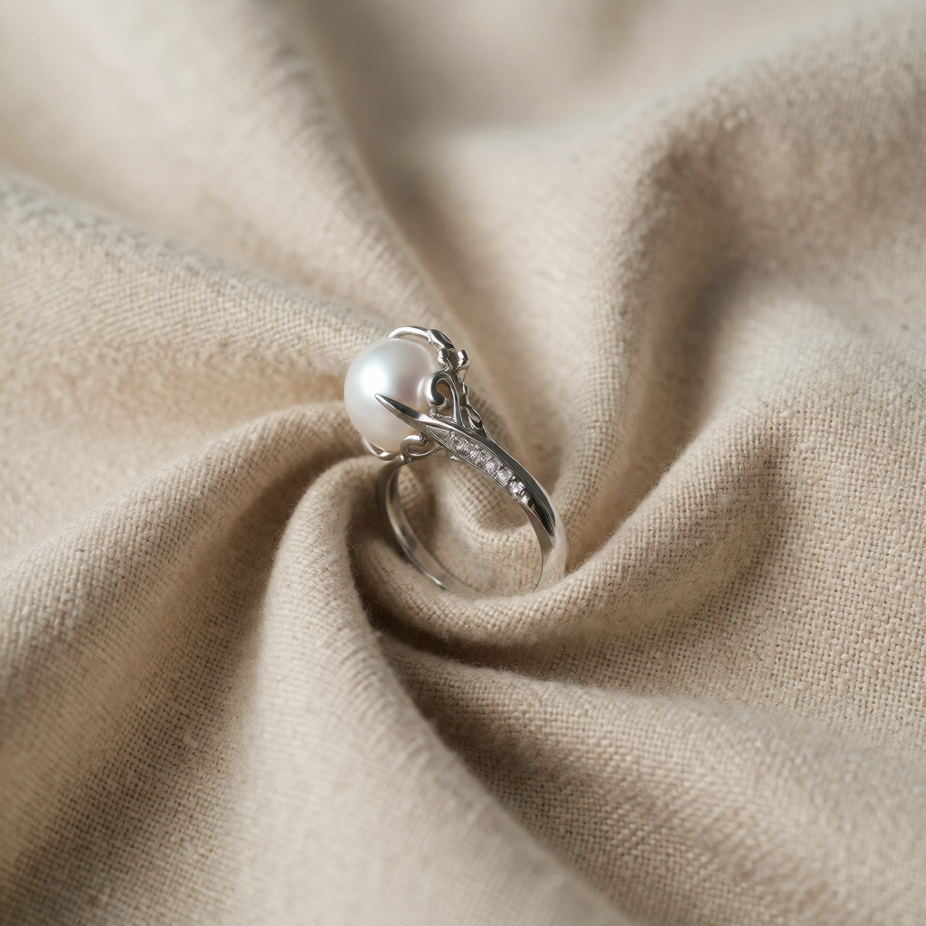 Anello Accento con Perla d'Acqua Dolce Intrecciata