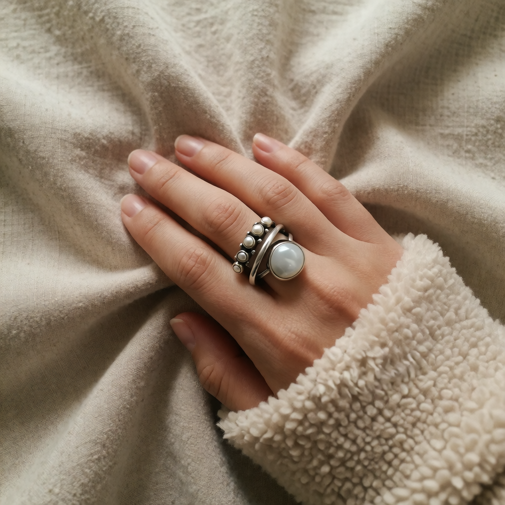 Anello in Perla Orbit Argento Classico