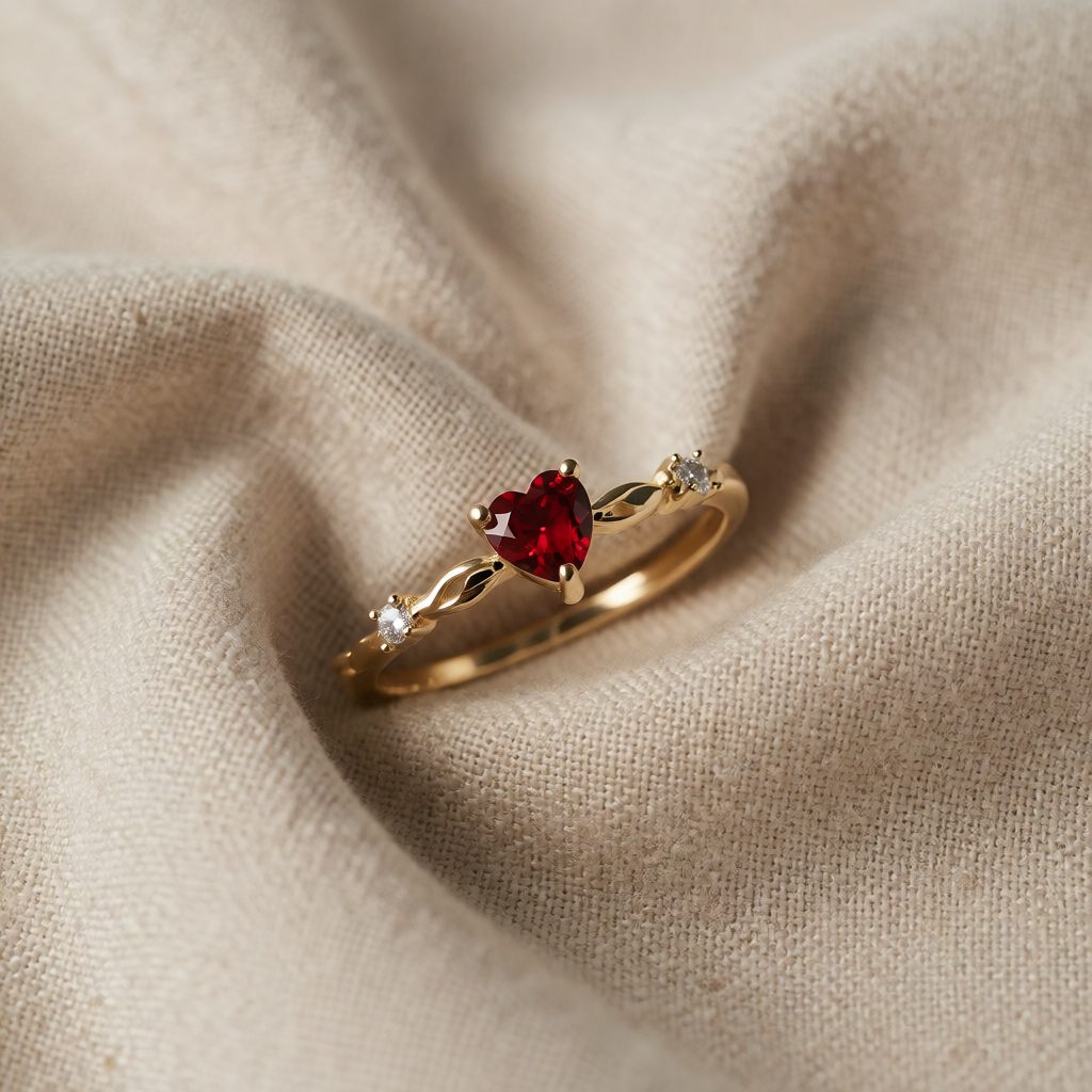 Anello Cuore Oro Rubino