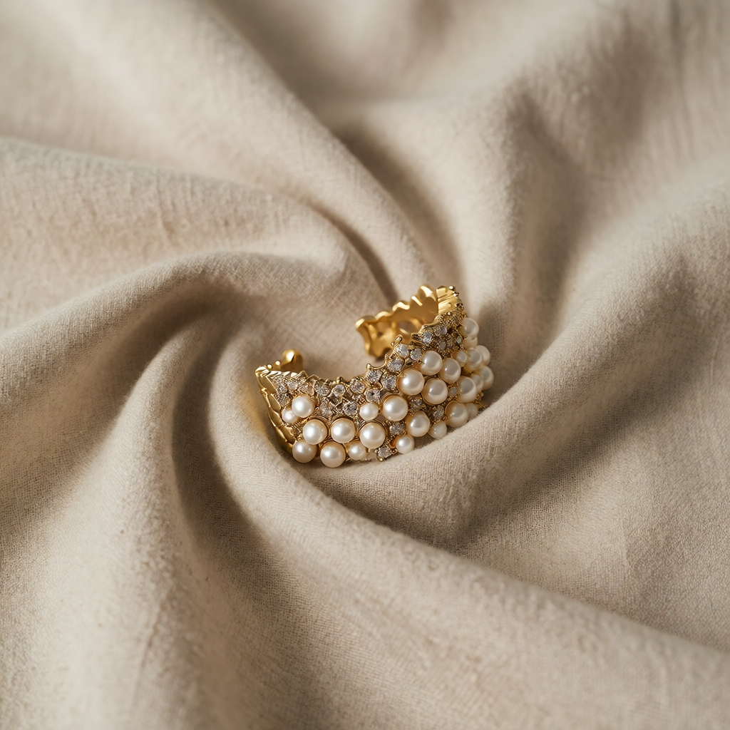 Anello Vintage Regolabile con Perla e Zirconia