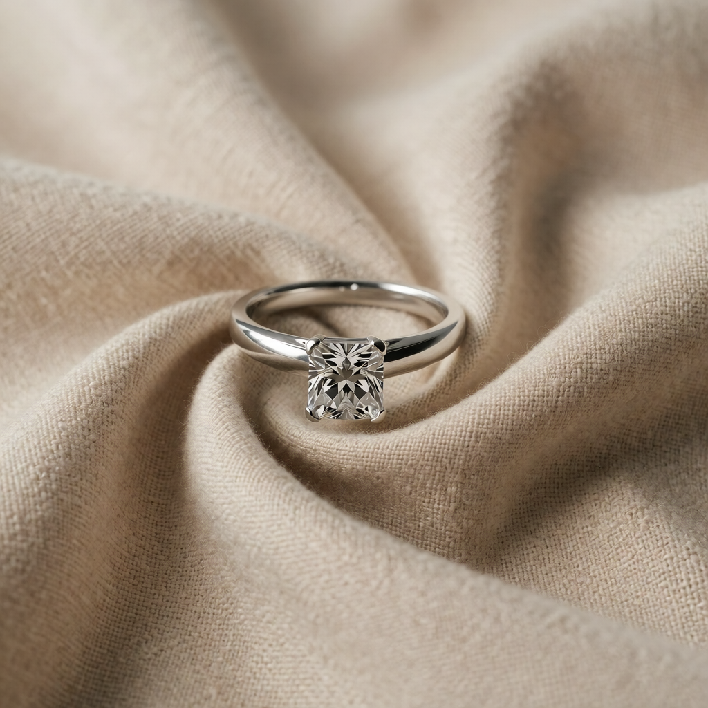 Anello quadrato in cristallo con oro bianco
