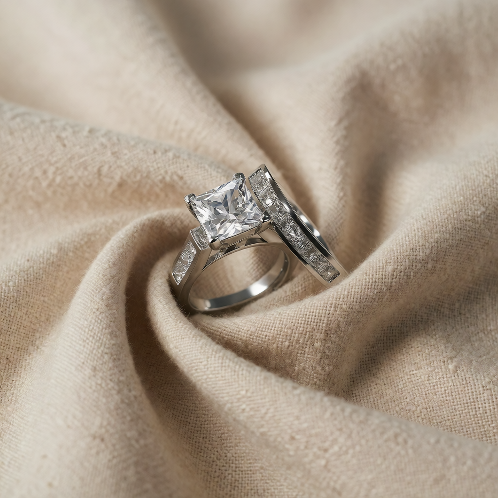 Collezione con anello in oro bianco e zirconia quadrata