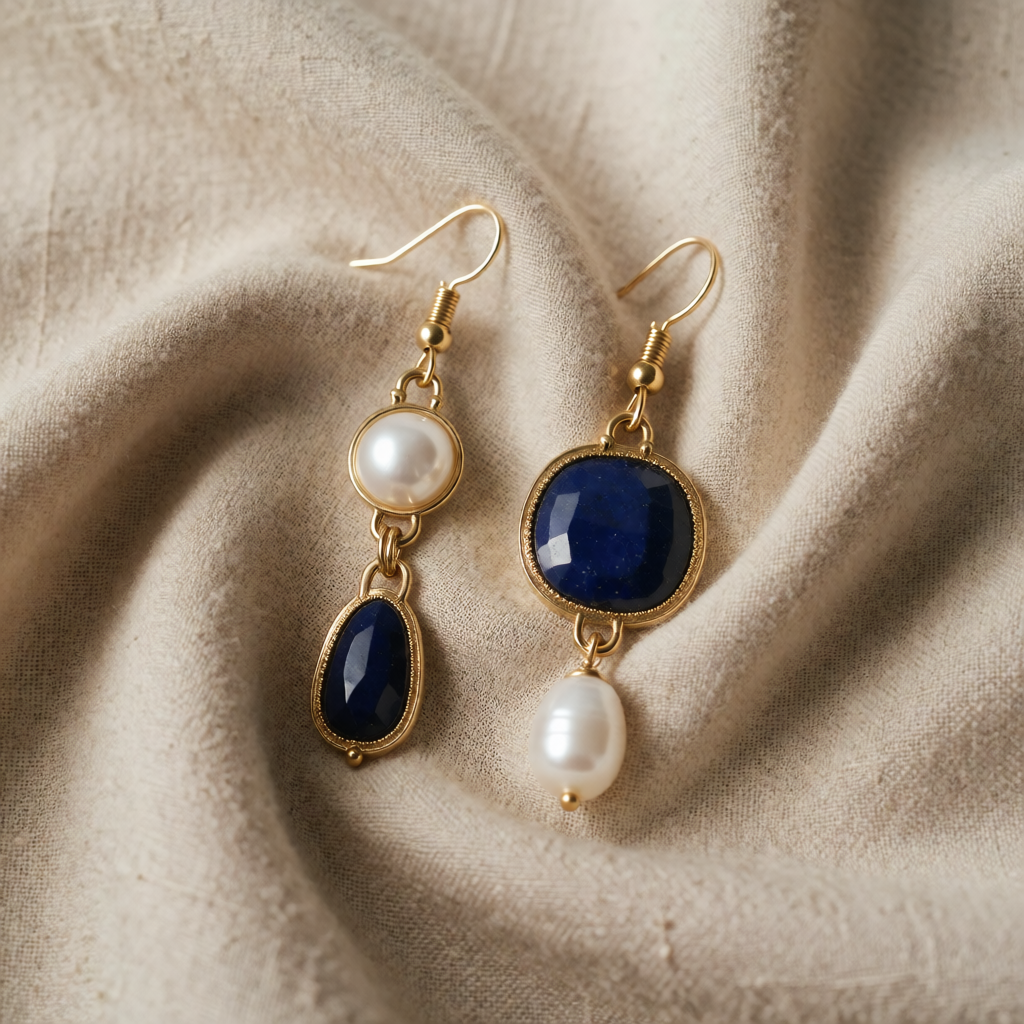 Orecchini in Perla di Pietra Blu Senza Tempo