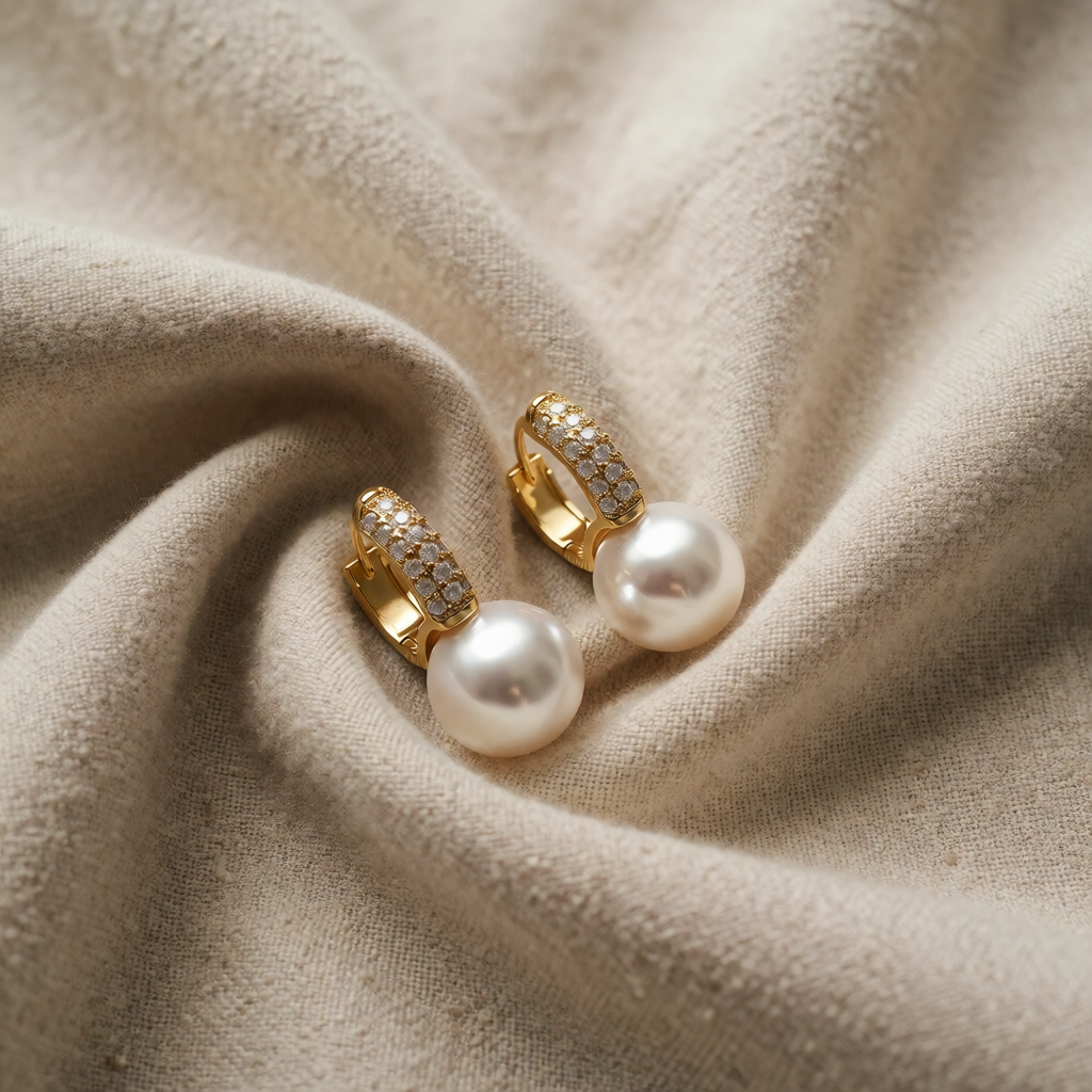 Orecchini a Goccia Paved con Perla Huggie