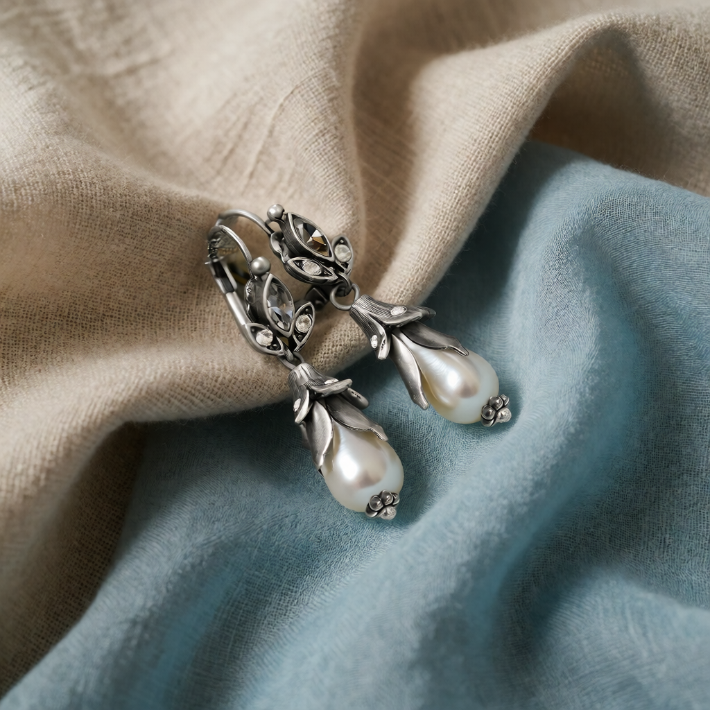 Orecchini in Perla Argento Lillà Floreale