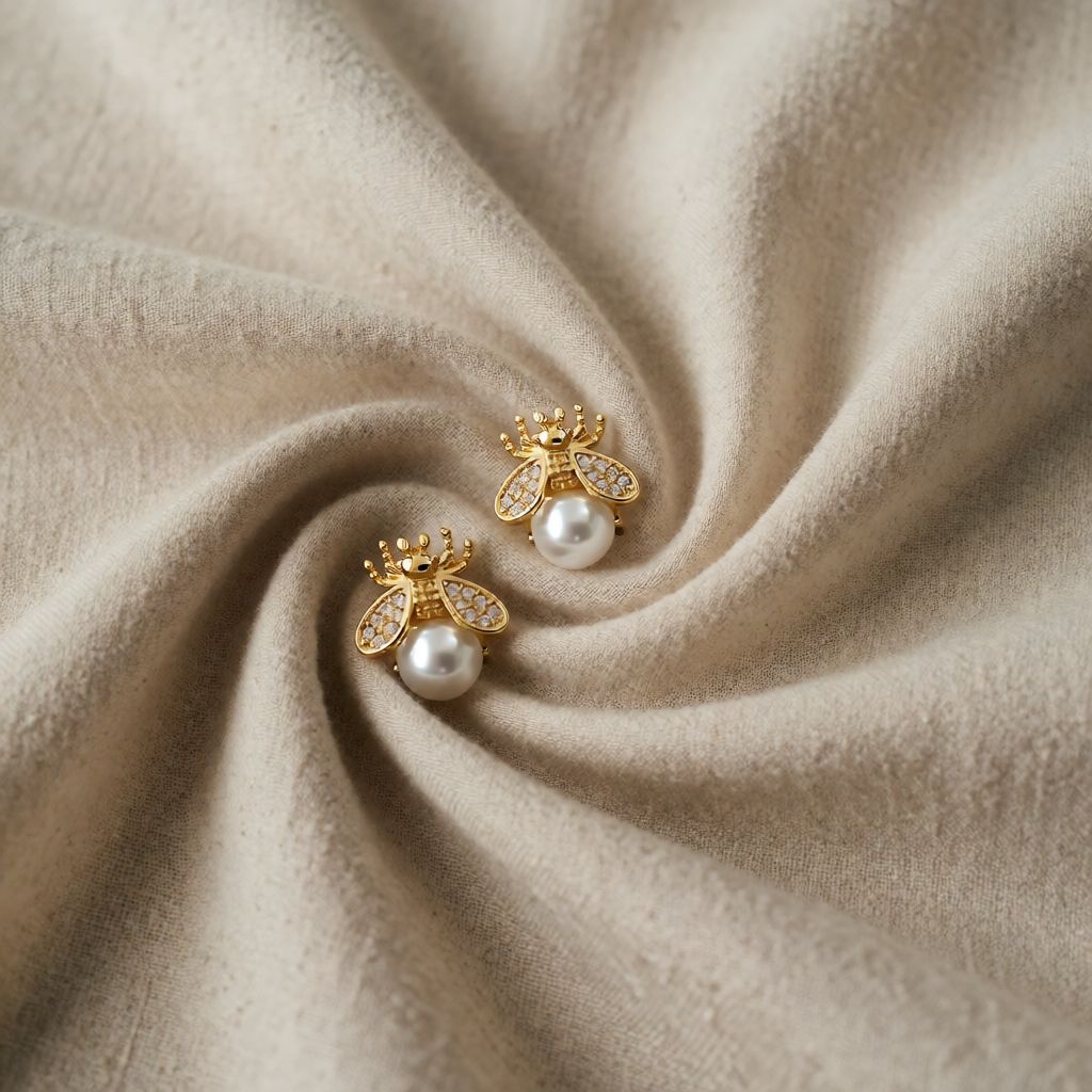 Orecchini a Perno a Perla Ape – Gioielli Eleganti in Tonalità Oro per Donne