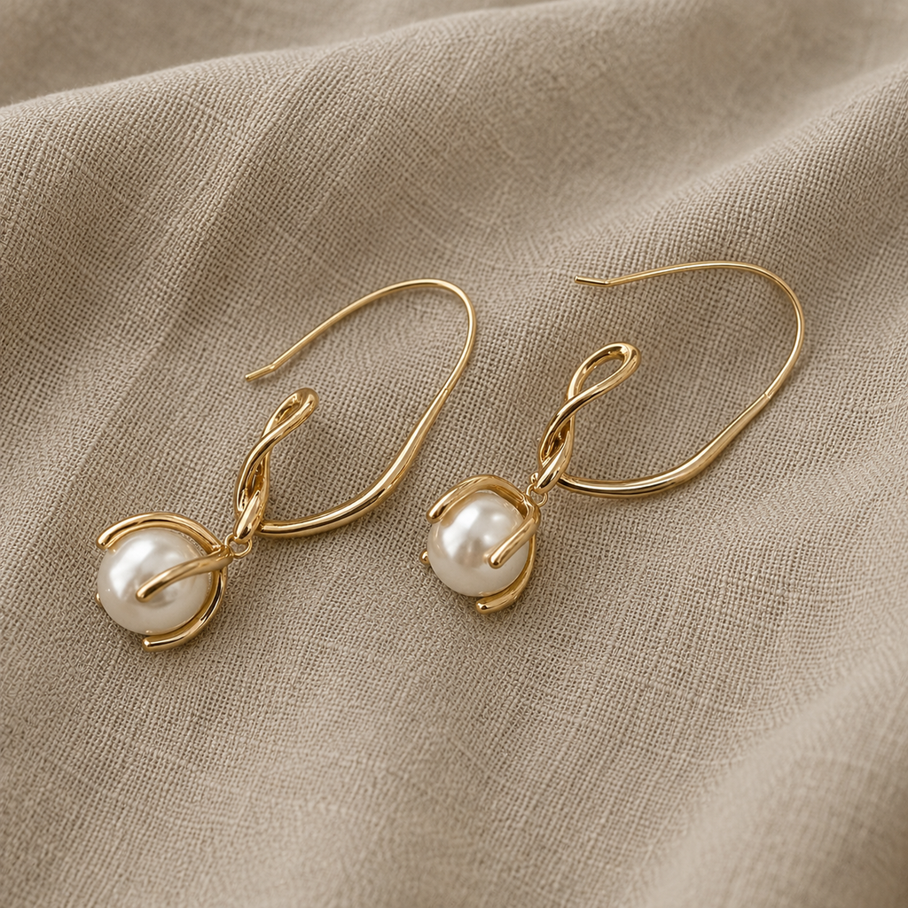 Orecchini a Goccia di Perla con Anello Twist