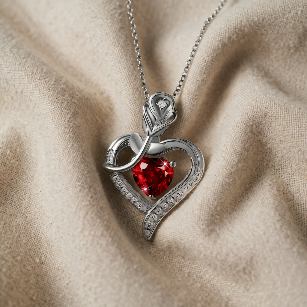 Collana con pendente a cuore in rubino argento