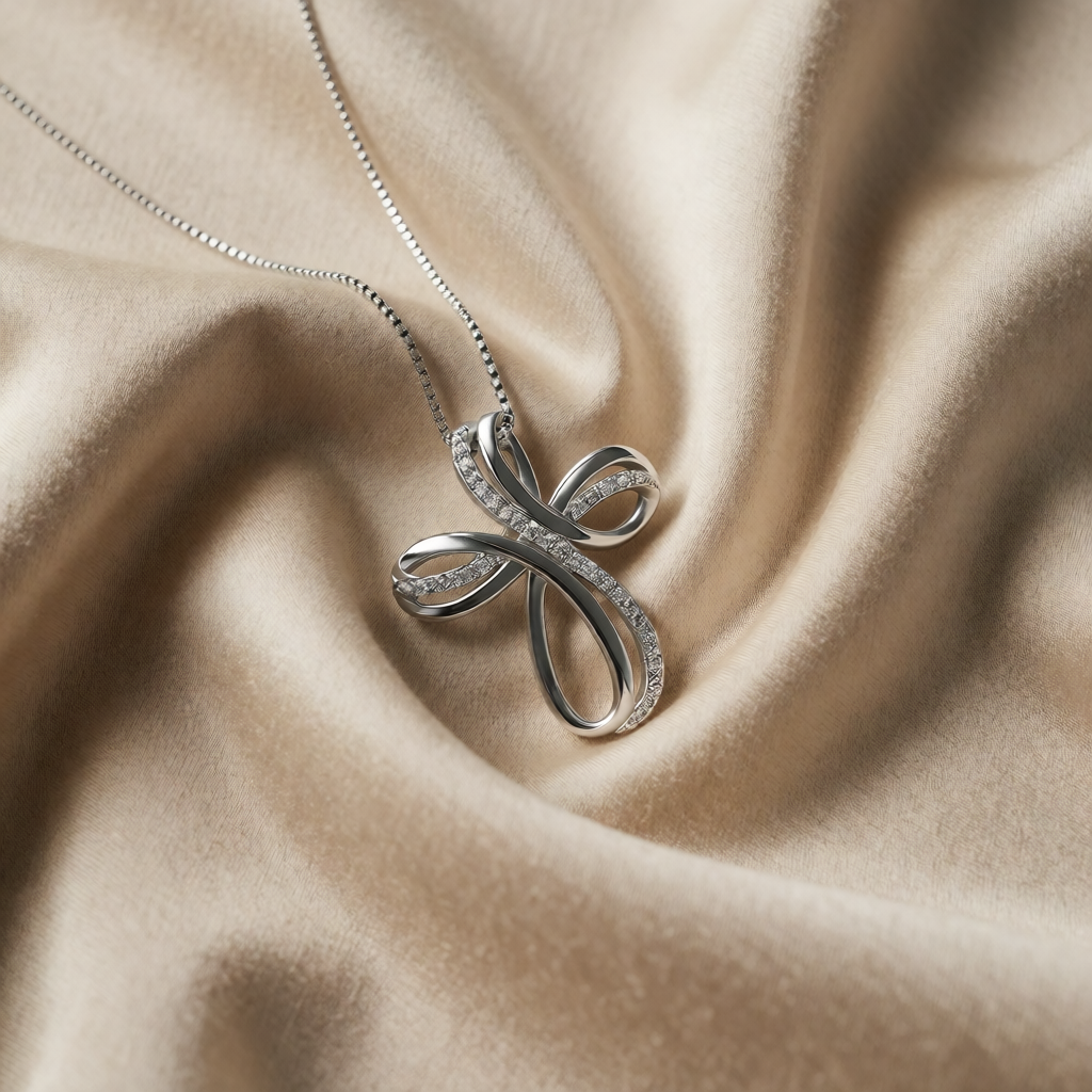 Collana in oro bianco con ciondolo a croce intrecciata