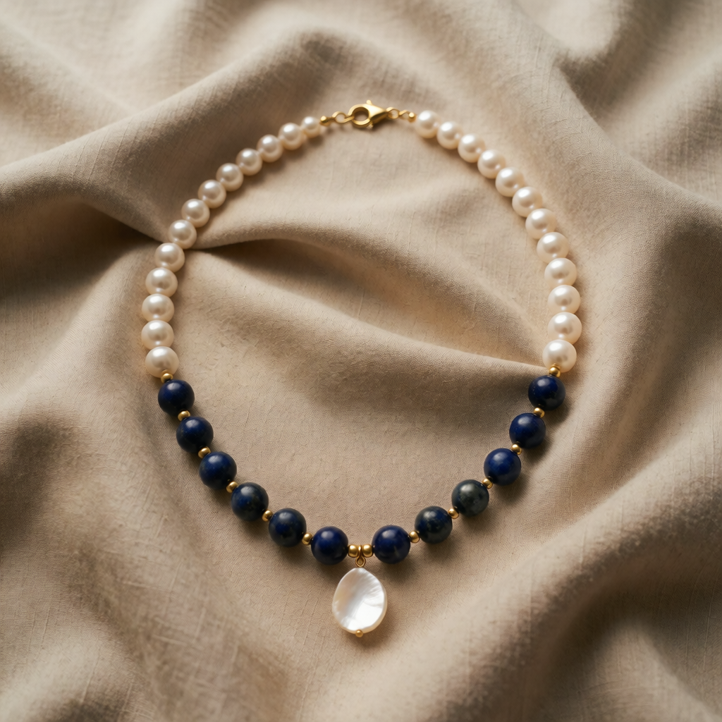 Collana con Pendente in Perla di Lapis Notturno