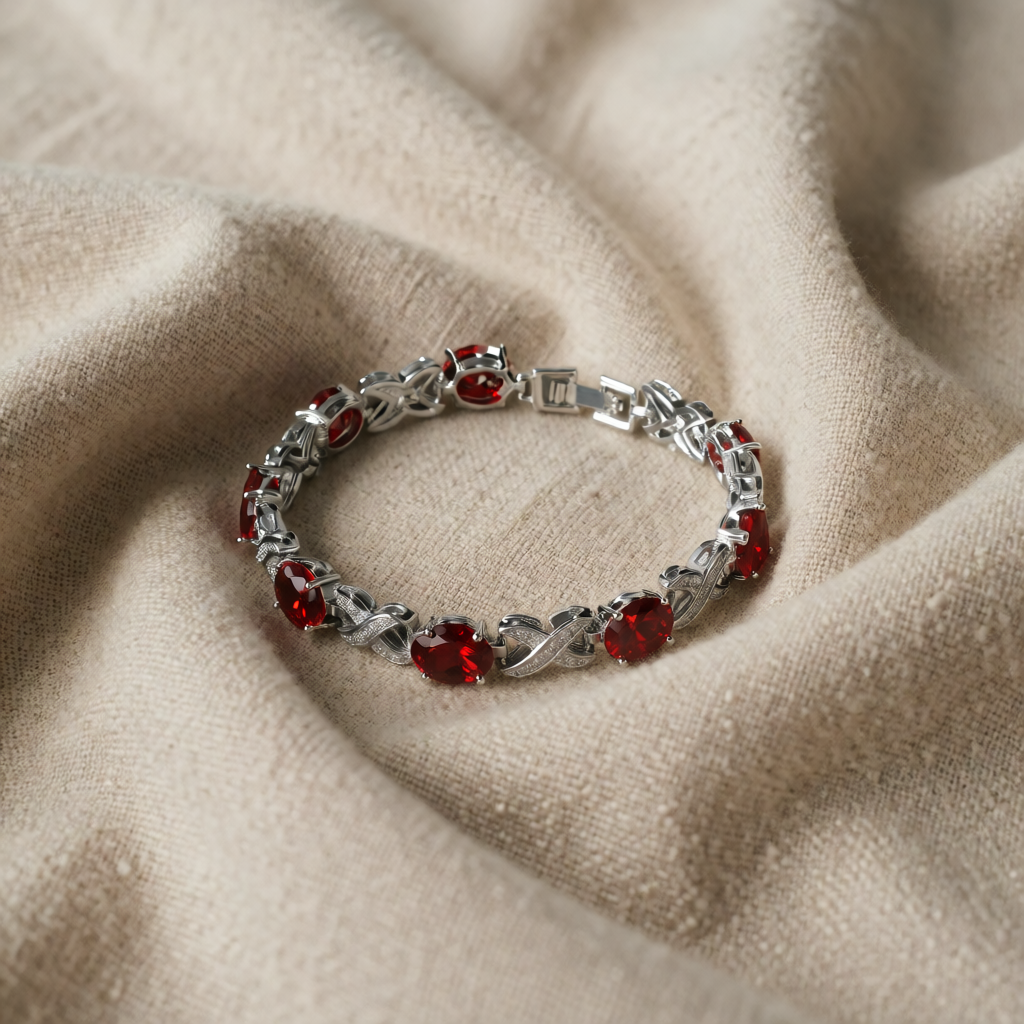 Bracciale a Maglia in Argento e Rubino
