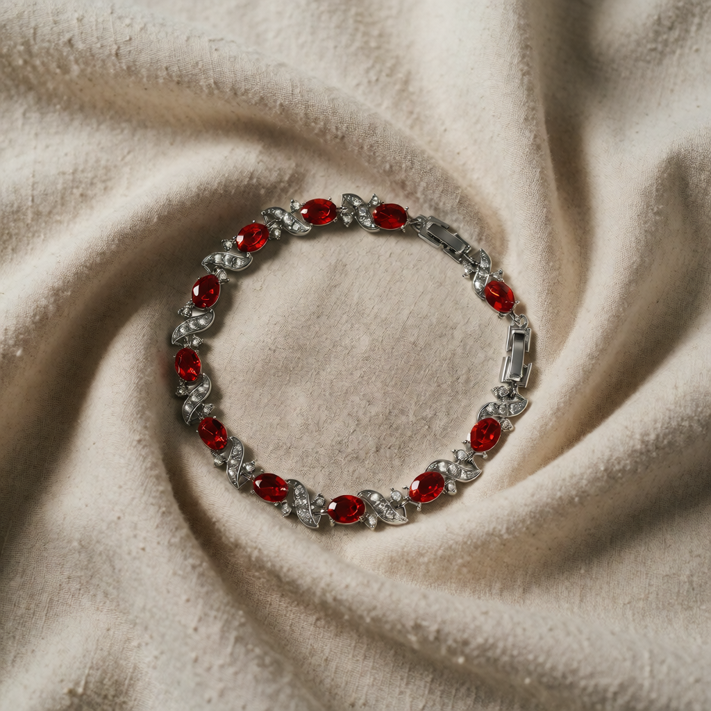 Silver Ruby Swirl Bracelet