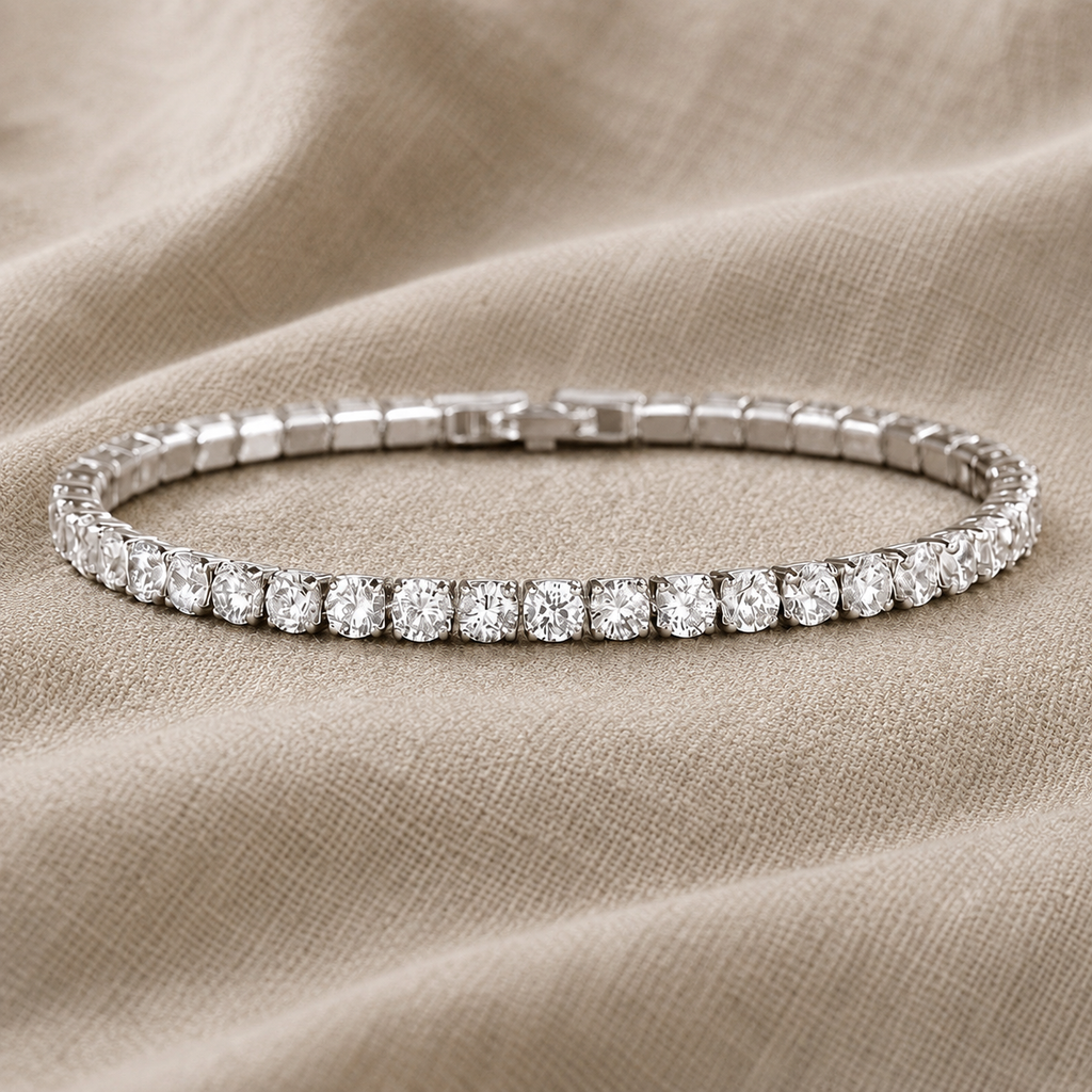 Bracciale tennis in cristallo con finitura in oro bianco