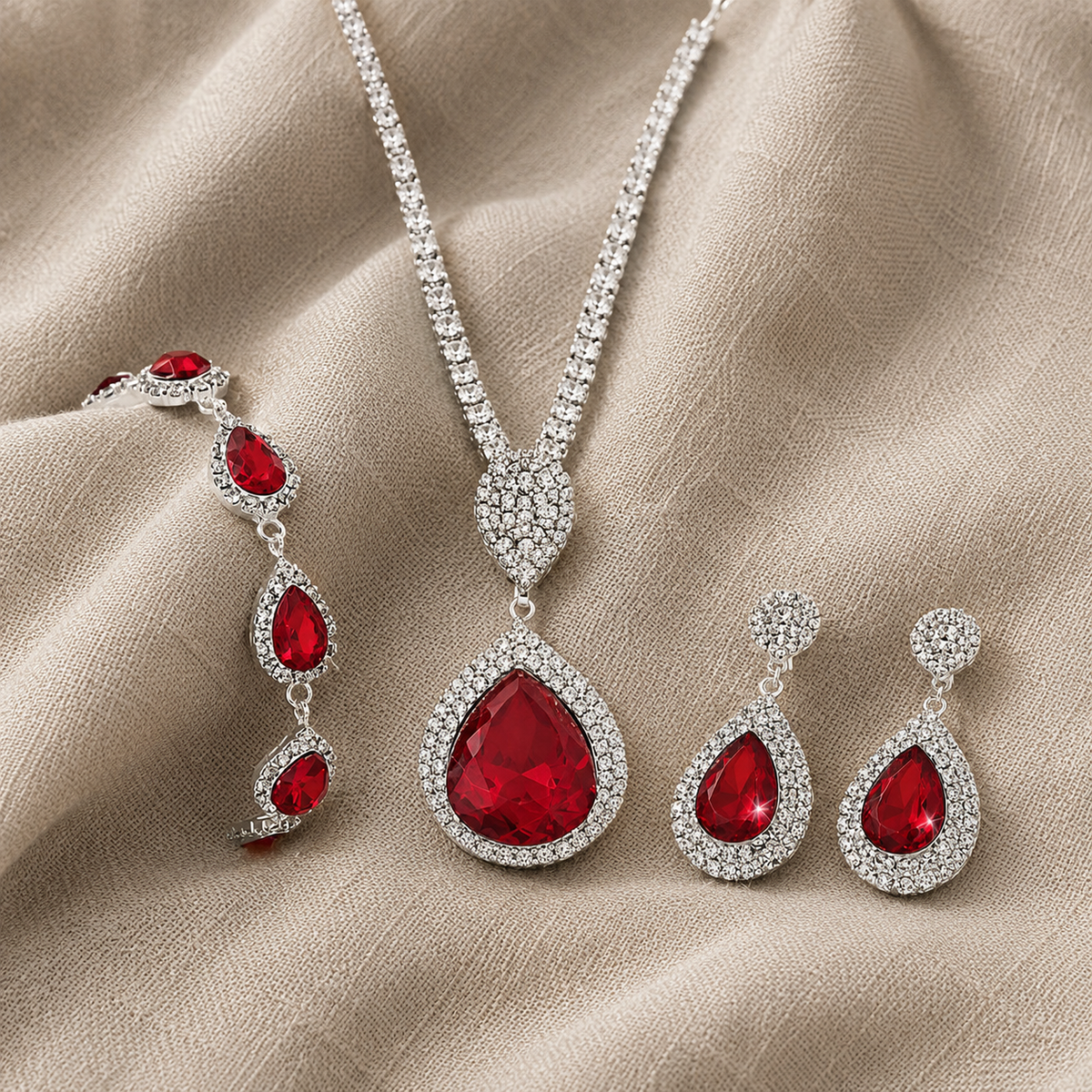 Set di gioielli a goccia di rubino argento