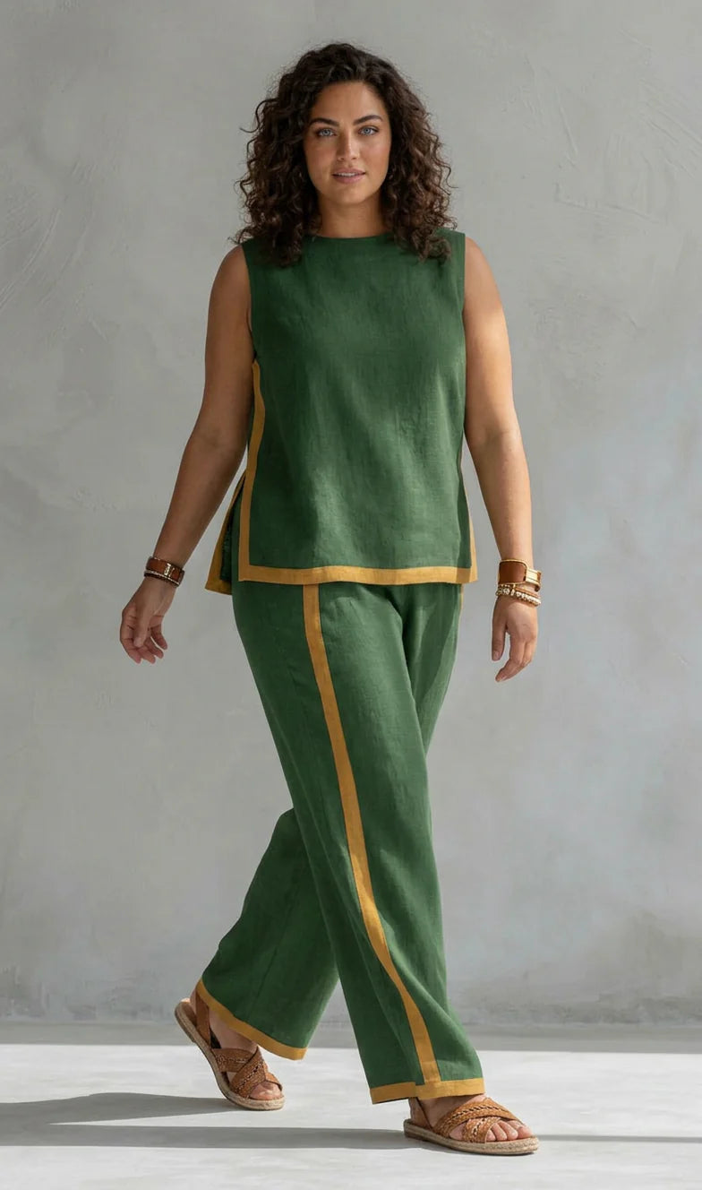 Lucentia™ - Elegante e Casual Set di Gilet e Pantaloni con Dettagli Bicolore