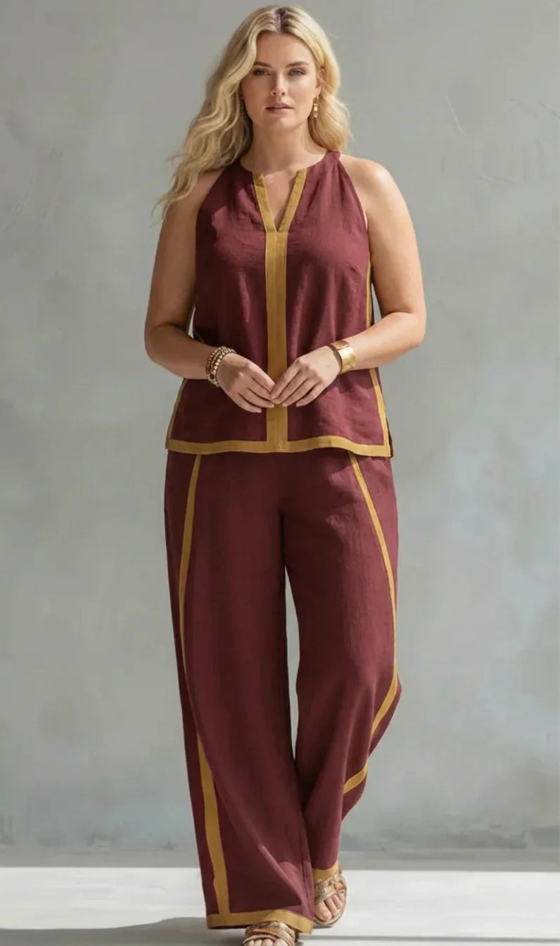 Lucentia™ - Elegante e Casual Set di Gilet e Pantaloni con Dettagli Bicolore