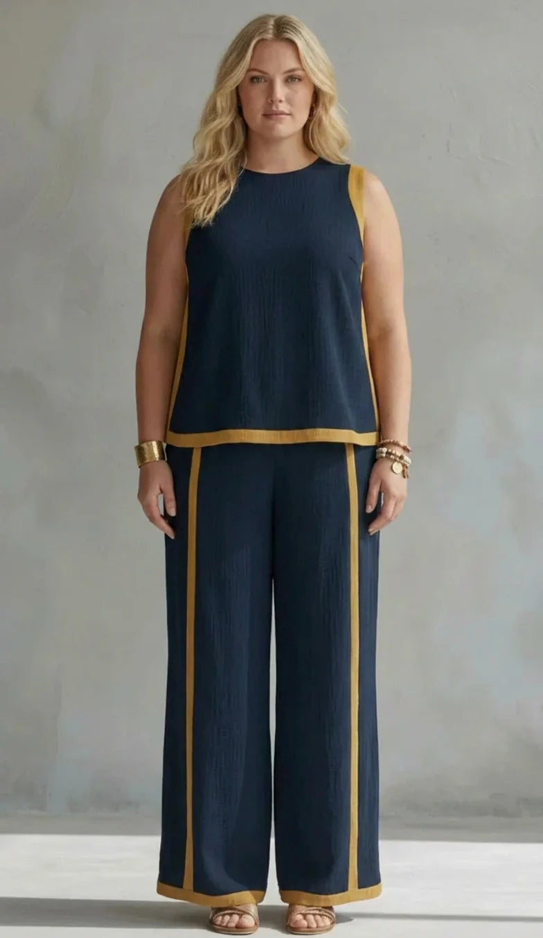 Lucentia™ - Elegante e Casual Set di Gilet e Pantaloni con Dettagli Bicolore