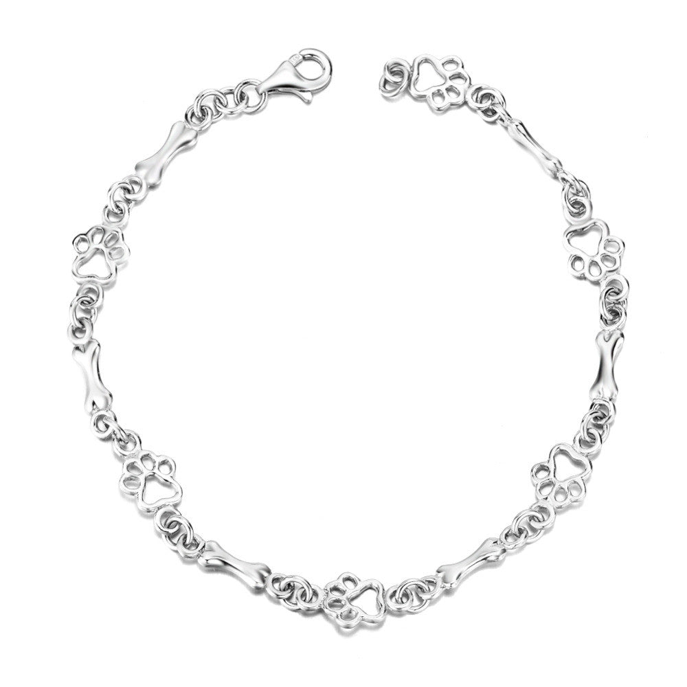 Bracciale in Argento Puro Edizione Limitata con Charm a Forma di Zampa di Cane e Osso