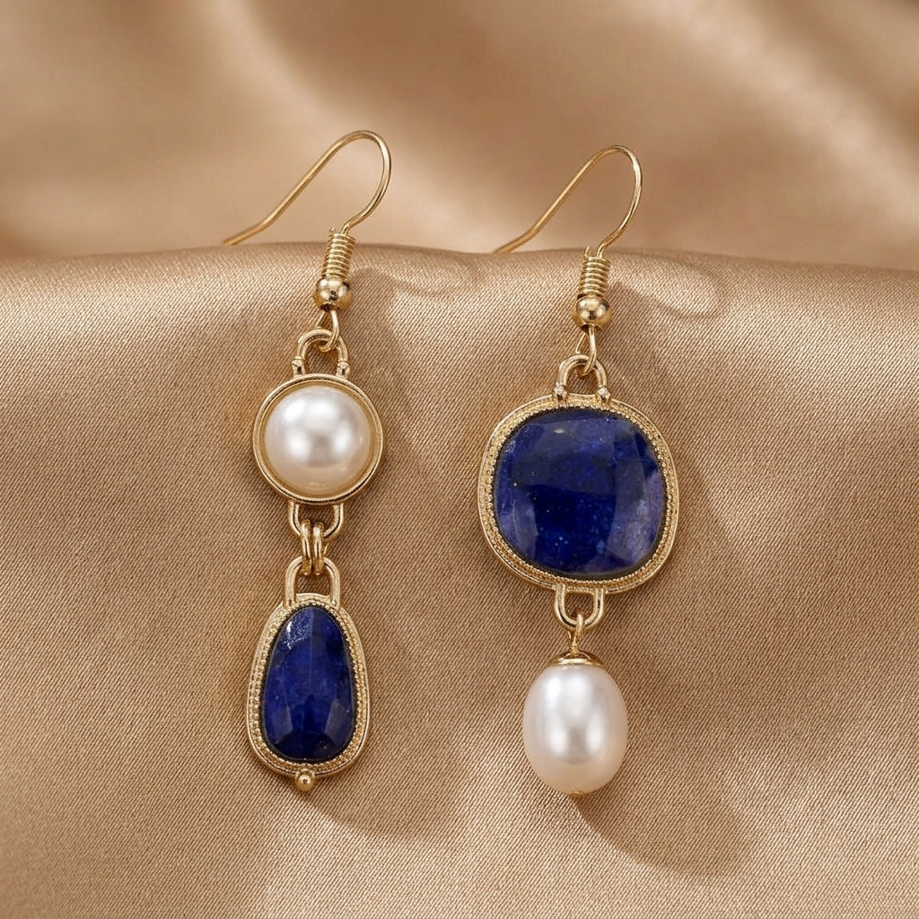 Orecchini in Perla di Pietra Blu Senza Tempo