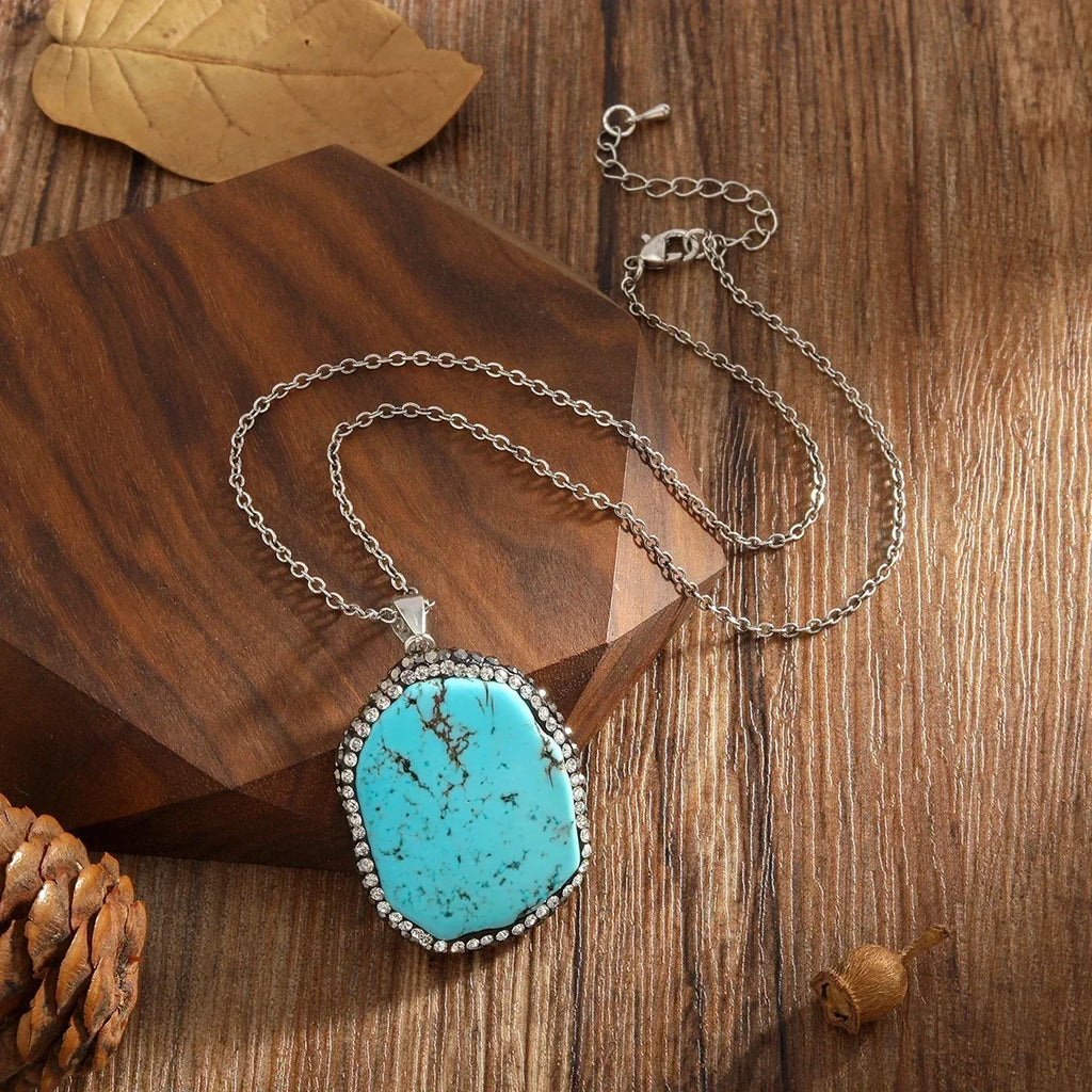 Collana con Pendente Ovale in Malachite e Turchese Vintage