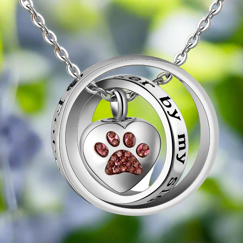 "Non Più Al Mio Fianco, Per Sempre Nel Mio Cuore" – Collana In Acciaio Inossidabile Con Urna A Forma Di Zampa