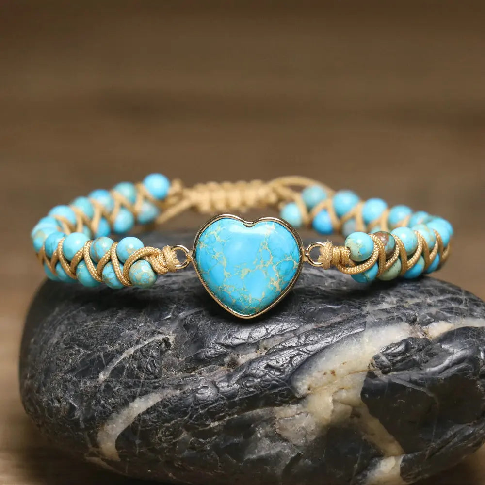 Bracciale Vintage Boho con Charm a Cuore di Turchese