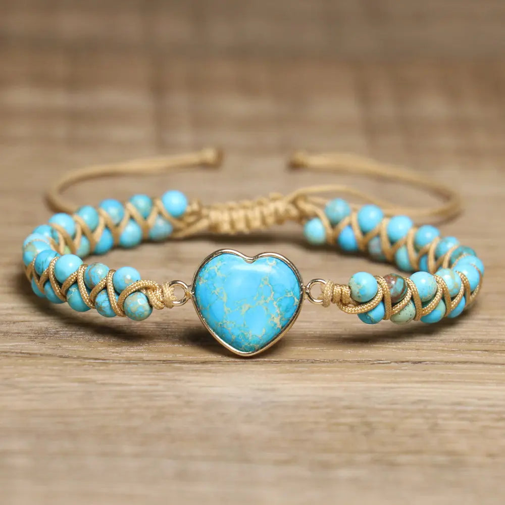 Bracciale Vintage Boho con Charm a Cuore di Turchese