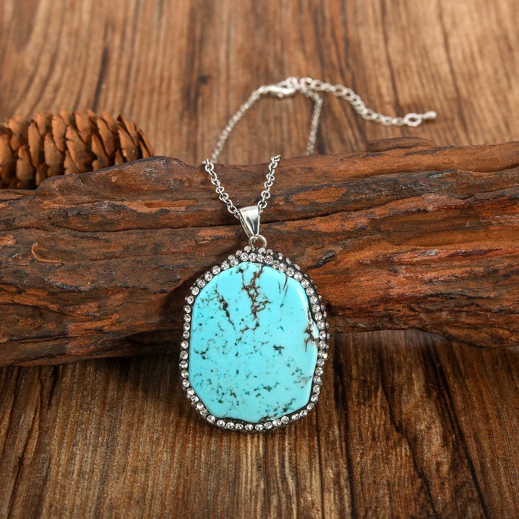 Collana con Pendente Ovale in Malachite e Turchese Vintage