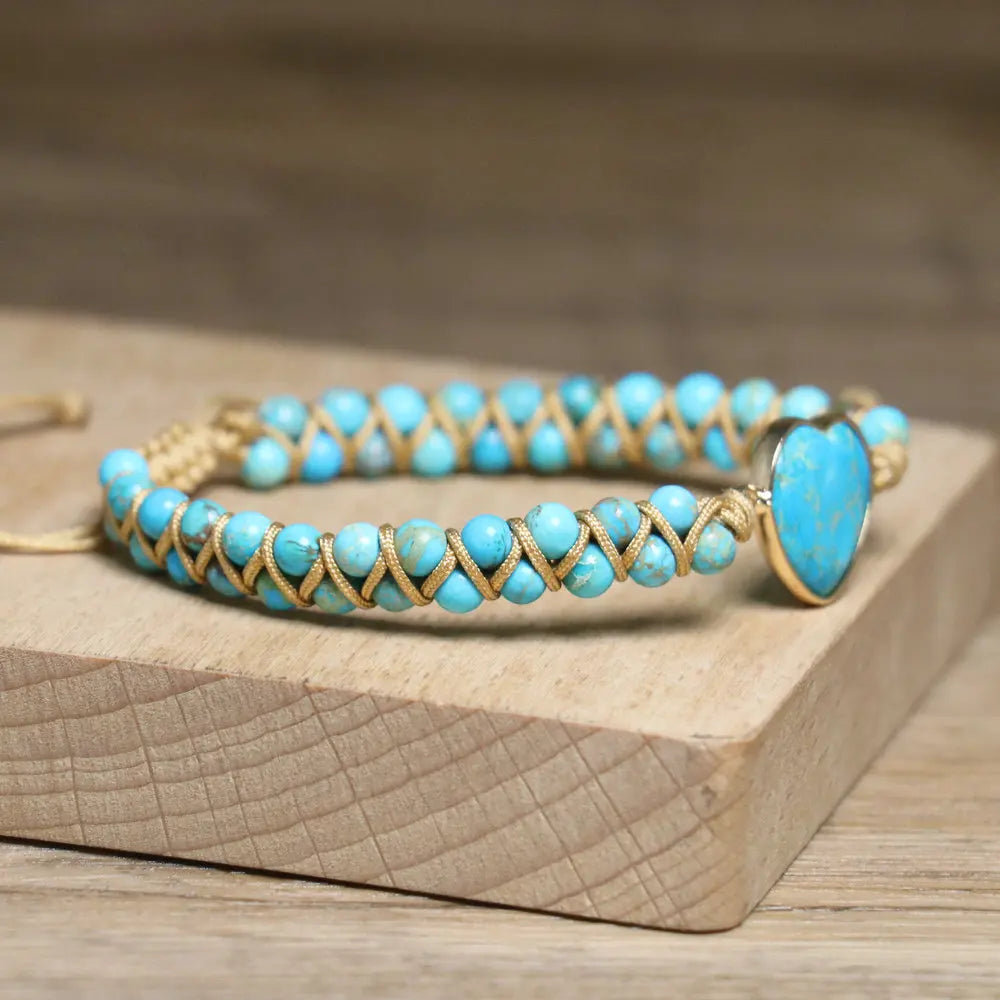 Bracciale Vintage Boho con Charm a Cuore di Turchese