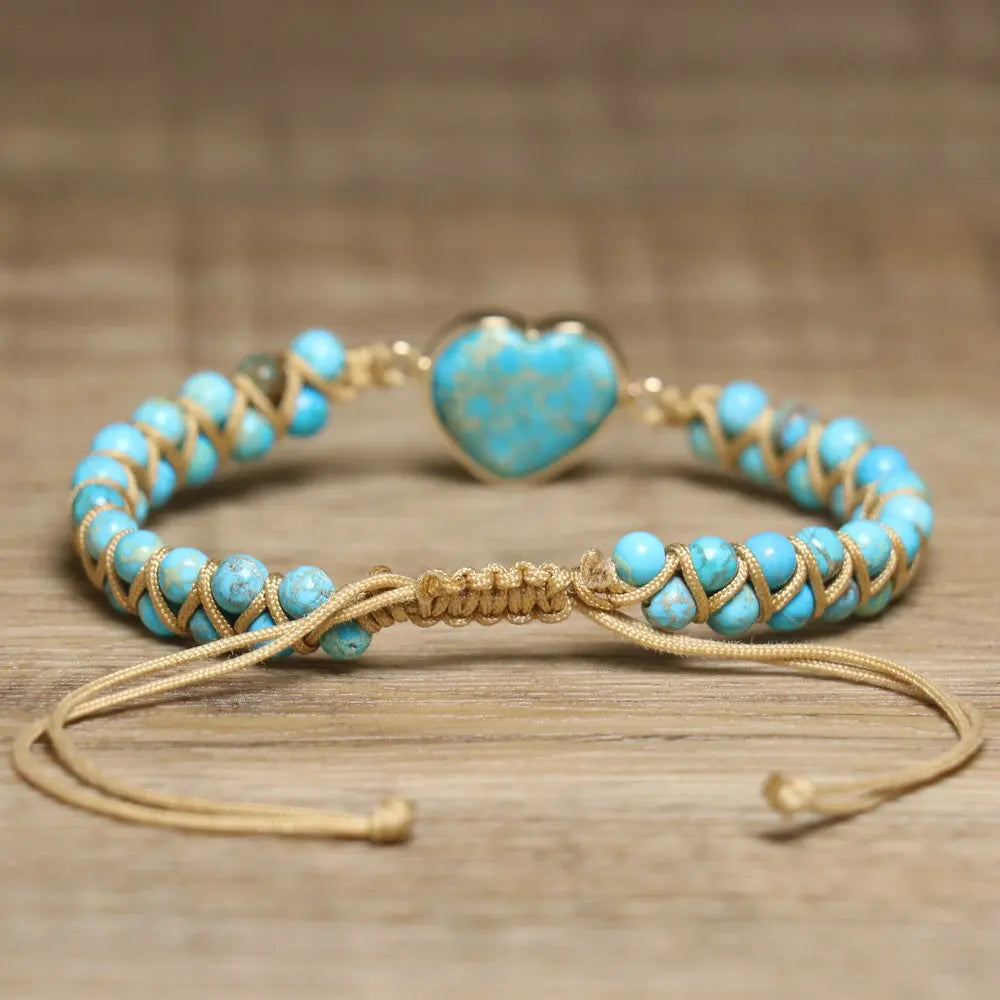 Bracciale Vintage Boho con Charm a Cuore di Turchese