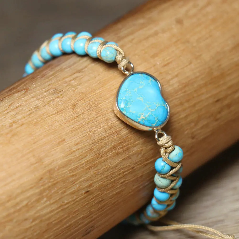 Bracciale Vintage Boho con Charm a Cuore di Turchese