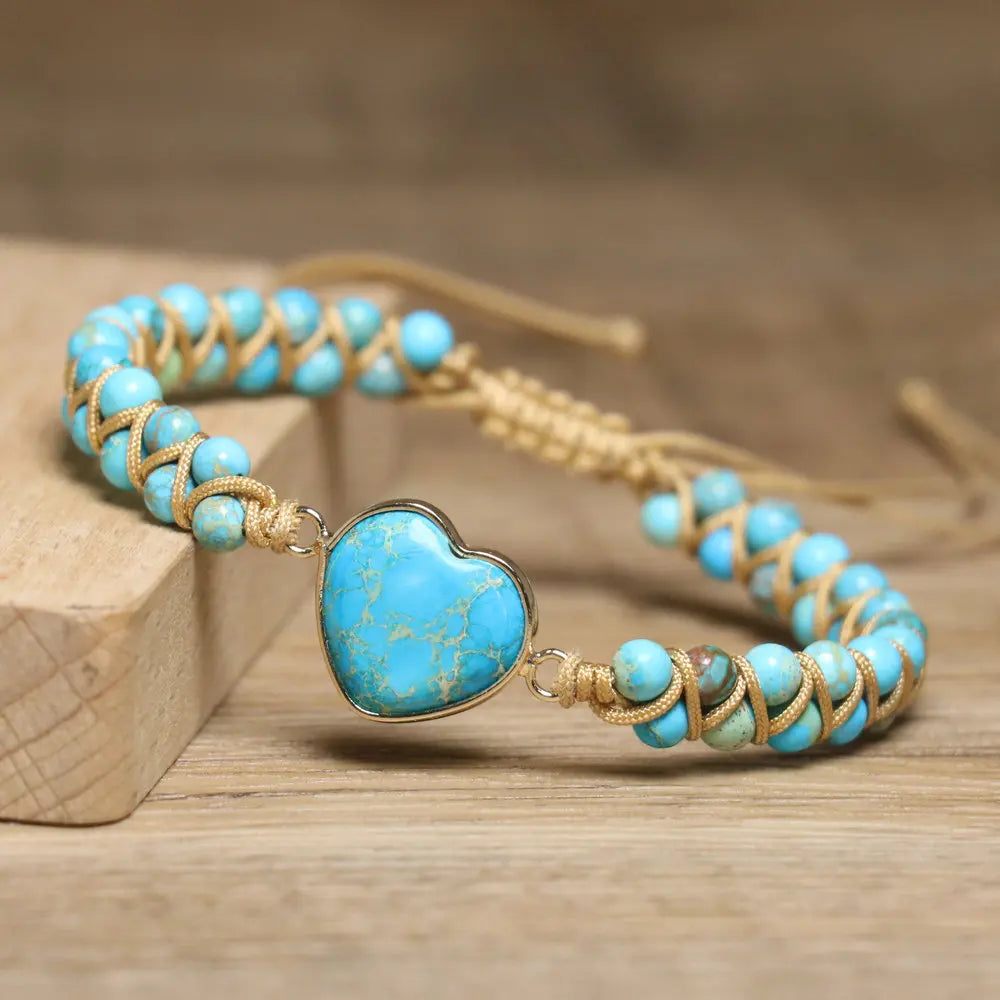 Bracciale Vintage Boho con Charm a Cuore di Turchese