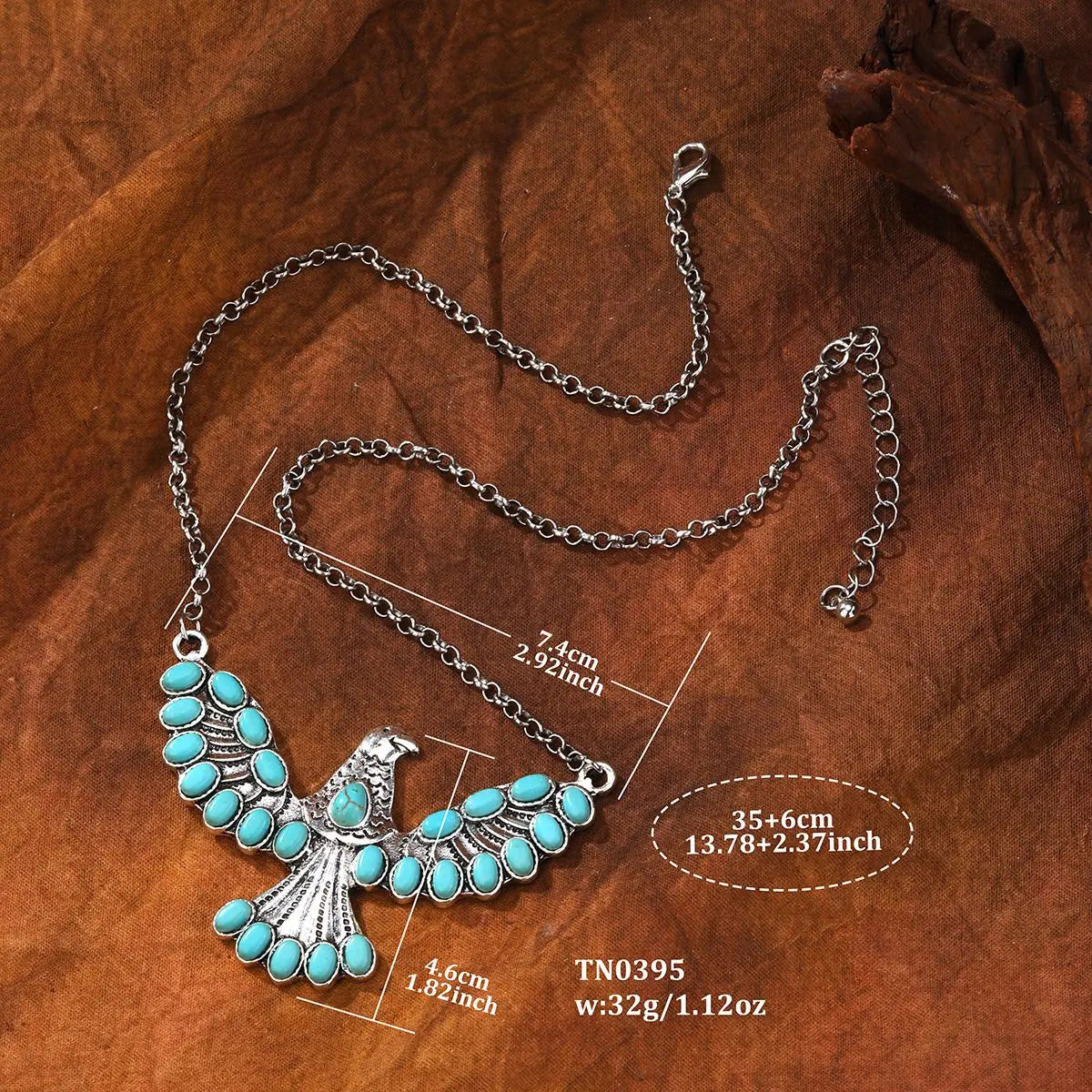 Collana con pendente ad aquila in turchese in stile bohemien sud-occidentale